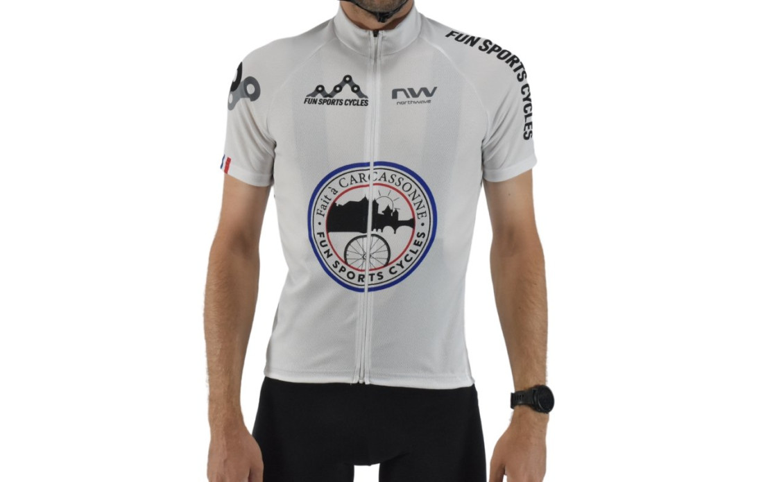Maillot route et VTT XC Fun Sports Cycles vintage bleu blanc rouge