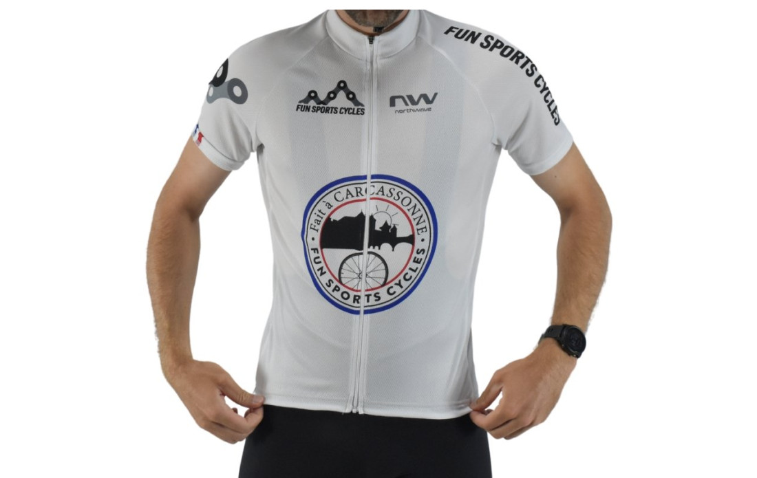 Maillot route et VTT XC Fun Sports Cycles vintage bleu blanc rouge